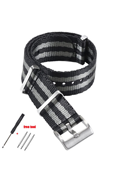 Choice حزام ساعة من النايلون عالي الكثافة مقاس 20 مم باللون الأسود والرمادي ل...