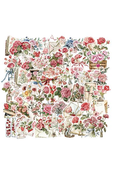 Choice 50PCS 50PCS Small Fresh Flower Room Time Flower and Letter Flower Plant Plastic Stickers Bookkeeping