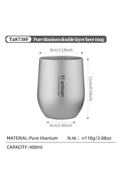 Choice 8738F-400ML Tiartisan 255 مل/400 مل كوب بيرة من التيتانيوم الخالص، أدوات شرب خفيفة الوزن للتخييم في الهواء الطلق