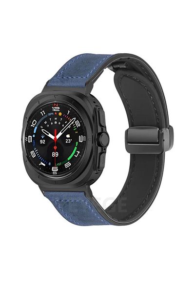 Choice Galaxy Ultra 47mm B-Blue Leather Silicone Bracelet for Samsung Galaxy Watch Ultra 47mm Magnetic Band