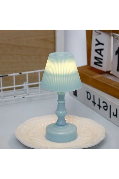 Choice Blue Pleated Pleated Shellflower Bud Button Battery LED Table Lamps Desk Night For Bedroom Dining Ni