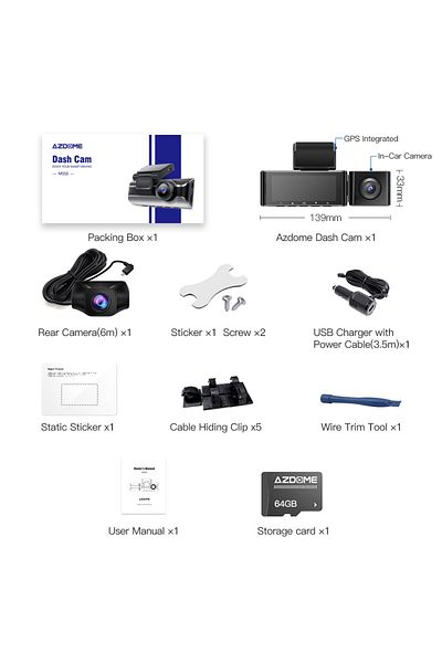 Choice M550-GPS-Cabin-R AZDOME M550 3 Channel Dash Cam 4K+2.5K WDR Car Dash Camera 3.19" IPS Screen Car DVR