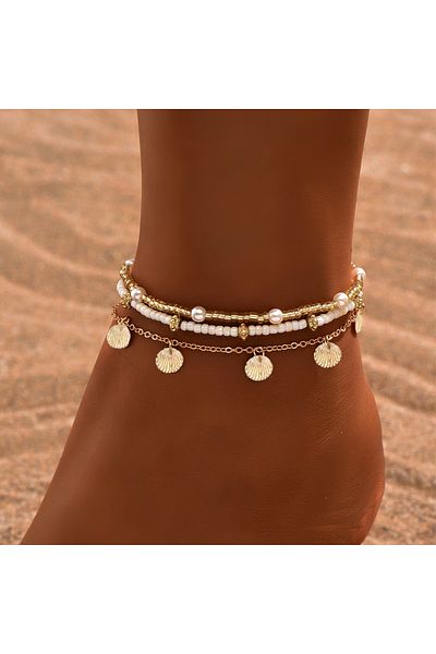Choice CS6094201JCD1 2-4pcs Vintage Gold Color Love Heart Chain Anklet Set for Women Adjustable Beads Beach