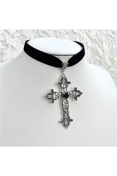 Choice YA3214-1 Goth Limited Black Velvet Cross Bead Choker Necklace Jewelry Gorgeous Women Punk Gift State