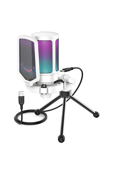 Choice WHITE FIFINE USB Condenser Gaming Microphone, for PC PS4 PS5 MAC with Pop Filter Shock Mount&Gain Co