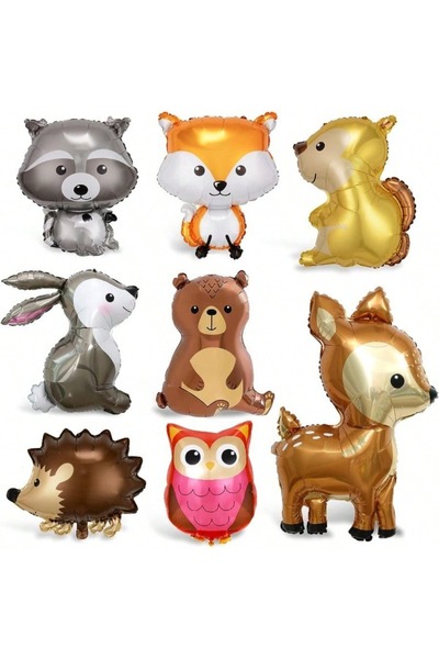 Choice بالونات من رقائق معدنية على شكل حيوانات الغابة، 8 قطع، بالونات هيليوم على شكل غزال وبومة وراكون وسنجاب