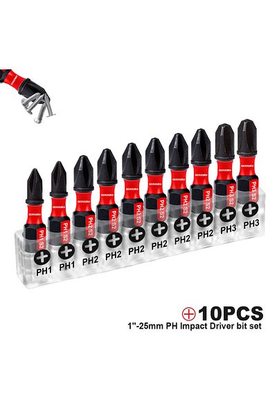 Choice 10PCS Geinxurn 1 Inches Impact Magnetic #1/#2/#3 Phillips Screwdriver Bit Set with Base