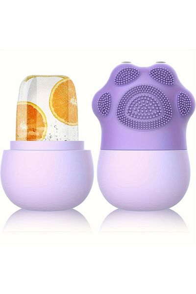 LSHOW Purple Ice Roller for Face Beauty Ice Roller With Cosmetic Brush Scrubber Mat Pad Cleaning Tool Skin