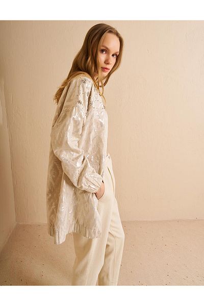 Kayra Jachetă jacquard cu model diamant crem