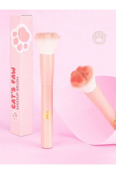 Choice Pink 1pc New Cat Paw Blush Brush With Storage Box, Professional Makeup Tool Suitable For All Skin Ty