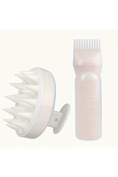 Choice مجموعة بيضاء مكونة من قطعتين من مشط الشعر السيليكوني مع مشط الجذور ومجموعة زجاجة توزيع زيت الشعر