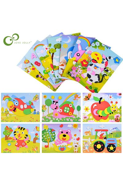JOKEJOLLY Random 10 designs/lot 3D EVA Foam Sticker DIY Cartoon Animal Puzzle For Children Kids Multi-patterns