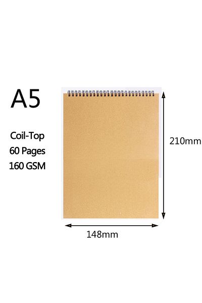 Choice دفتر رسم فني H164-Khaki-shufan-A5، 160 جرامًا للمتر المربع، 30 ورقة/60 صفحة، دفتر رسم حلزوني بالألوان المائية