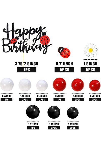 Choice 26pcs Ladybug Cake Topper Red Black Ball Cake Decorations Daisy Cake Topper for Ladybug Theme Party