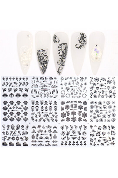 Choice HBJY373-384 Black 12PCS / Set Black Nail Stickers Flower Leaf Necklace...