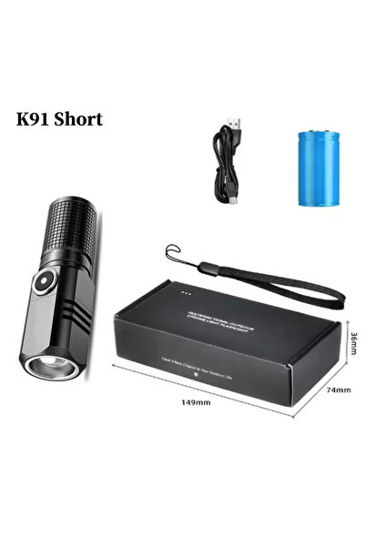 Choice مصباح يدوي K91 قصير فائق السطوع XHP50 صغير LED قابل لإعادة الشحن عبر USB مع فلاش تكتيكي من سبائك الألومنيوم