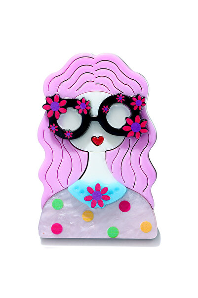 Choice Q8-6-7518 cute wearing glasses acrylic figure girl brooch simple cloth...