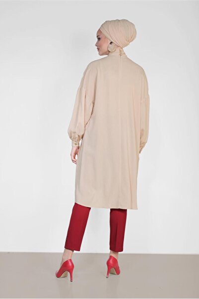 Alvina Lace-Up Tunic with Balloon Sleeves and Collar 4111