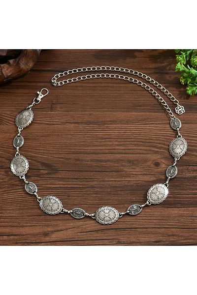 Choice Silver Color Vintage Oval Craved Metal Waist Chain For Women Retro Style Exquisite Gold Color Plated