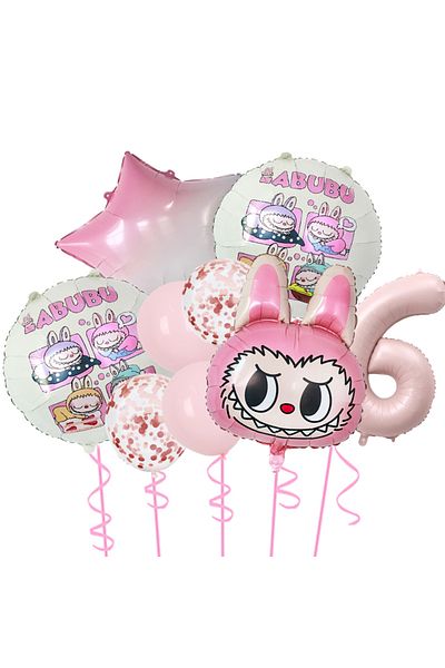 Choice1 Other PINK-7 9Pcs POP MART The Monsters Elf Labubu Theme Pink Brown Balloon Set Suitable for Girls'