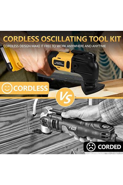 Choice without Battery 23PCS Oscillating Multi Tool Brushless Multi-Tool Handle 6 Variable Speed for Cuttin