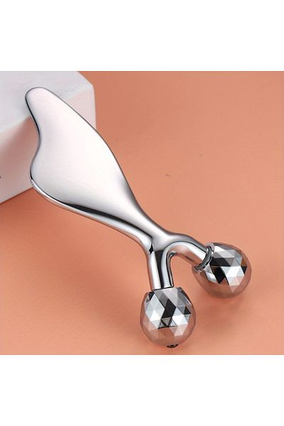 LSHOW Silver 2 IN 1 3D Facial Massager & Gua Sha Massage Tool Cold Roller For Face Eyes Chin Lift Tighteni