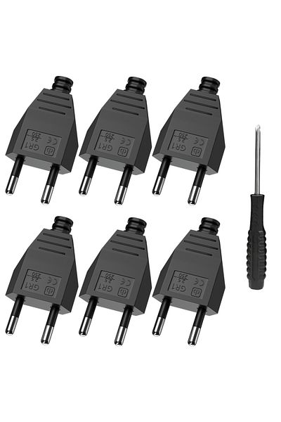 Choice EU 6pcs Black 6PCS EU Electrical Plug Adapter Replacement Rewireable Outlets, European 2 Pin Male Pl