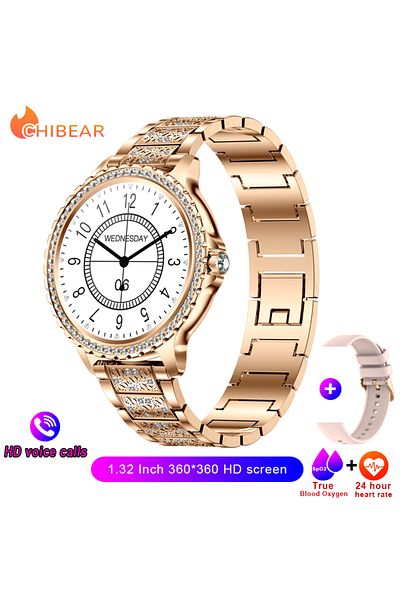 ChiBear Rose gold steel AMOLED Screen Smart Watch Heart Rate Blood Oxygen Fashion Ladies Bracelet 2023 Bluet