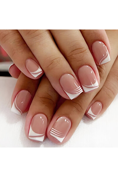 Choice 946 24 قطعة/مجموعة أظافر صناعية قصيرة مربعة للنساء على شكل قلب عروس لطيف بأطراف فرنسية بيضاء على شكل أظافر صناعية Y2K P