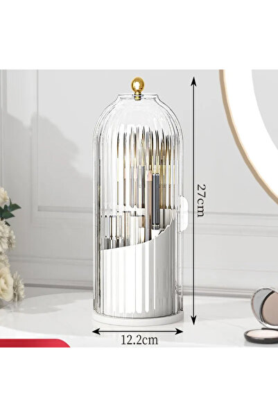 Choice حامل فرشاة مكياج دوار 360 درجة باللون الأبيض مع غطاء مستحضرات تجميل فا...