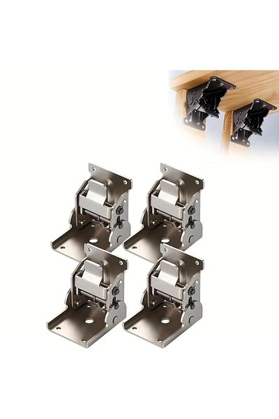 Choice silvery-4PCS The new heavy-duty folding bracket with 90-degree self-locking hinges for table legs an