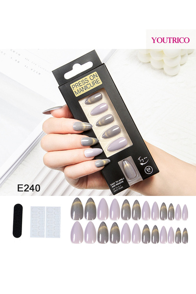 Youtrico 24 قطعة أظافر صناعية، سلسلة ألوان ثابتة، عين القطة الذهبية اللامعة