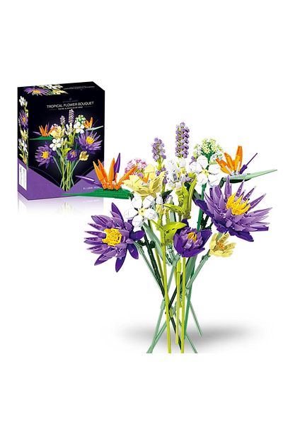 Choice With Original Box 891PCS Tropical Flower Bouquet Building Blocks Toys Home Decor Ornament DIY Plant