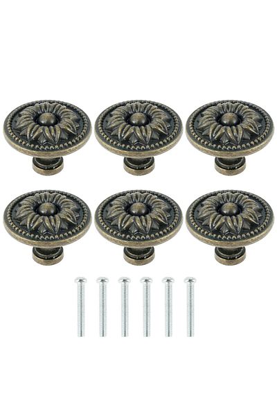 Choice 6Pcs 6Pcs Vintage Cabinet Knobs Set Antique Bronze Cupboard Door Pull Knob Round Zinc Alloy Dresser
