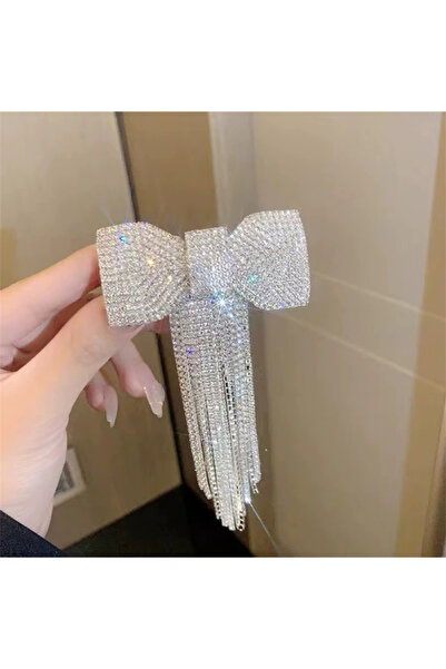 Choice دبوس شعر فضي اللون مرصع بأحجار الراين مع هامش على شكل فيونكة للنساء مش...