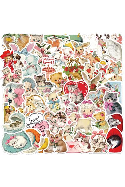 Choice 50pcs All 50pcsCute Vintage Animals Clipart Stickers Art Clipart Collection DIY Gift Toys Decal For