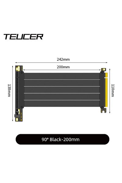 Choice كابل PCI-E 4.0 أسود بطول 20 سم من TEUCER PCI-E 4.0 X16 Riser لبطاقة الفيديو، محمي من التداخل الكهرومغناطيسي، مرن وعالي السرعة