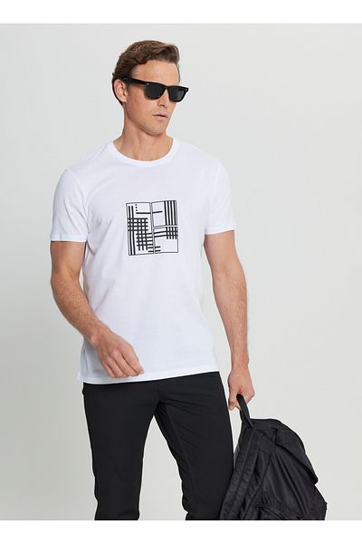 ALTINYILDIZ CLASSICS Altınyıldız Classics Crew Neck εμπριμέ λευκό ανδρικό μπλουζάκι ACE091252072 BYZ