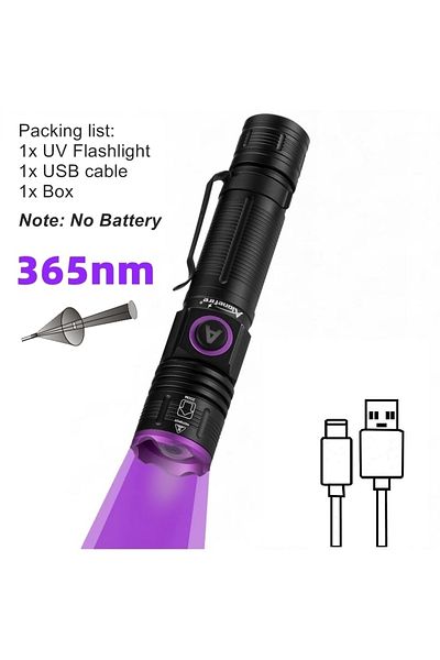 Choice Black 365nm-No Battery Zoom 365nm UV Flashlight USB Rechargeable Ultraviolet Nail lamp Torch Cat Dog