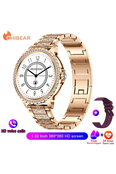 ChiBear Rose gold steel AMOLED Screen Smart Watch Heart Rate Blood Oxygen Fashion Ladies Bracelet 2023 Bluet