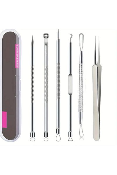 Choice 6Pcs Silver 6Pcs Ultra-Precise Pimple Tweezers Set - Pro Acne and Blackhead Removal Tool -for Effect