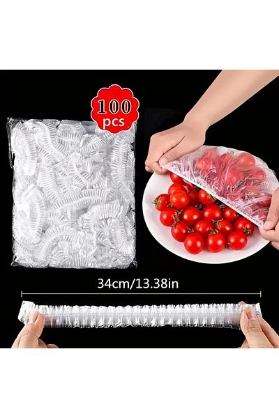 Choice 100pcs 100pcs Disposable Food Cover Plastic Wrap Elastic Food Lids For Fruit Bowls Cups Caps Storage