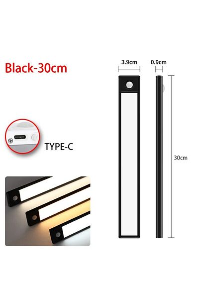 Pzsunly Black 30CM 3color in one Lamp LED Motion Sensor Light Night Light Wireless USB Under Cabinet Light F