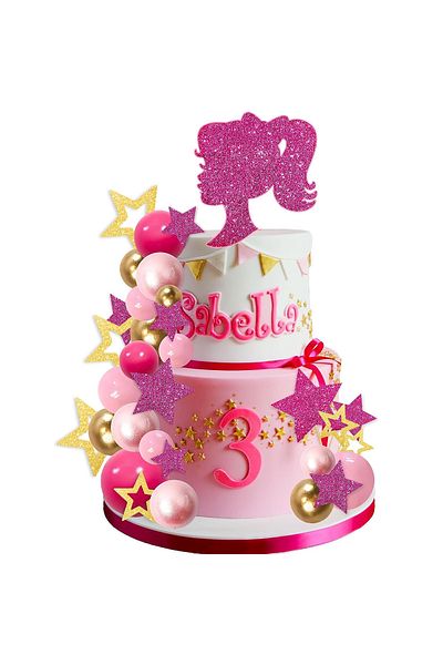 Choice pink 36Pcs Hot Pink Girl Cake Toppers Cake Decorations with Pink Gold Balls Shiny Stars Pink Princes