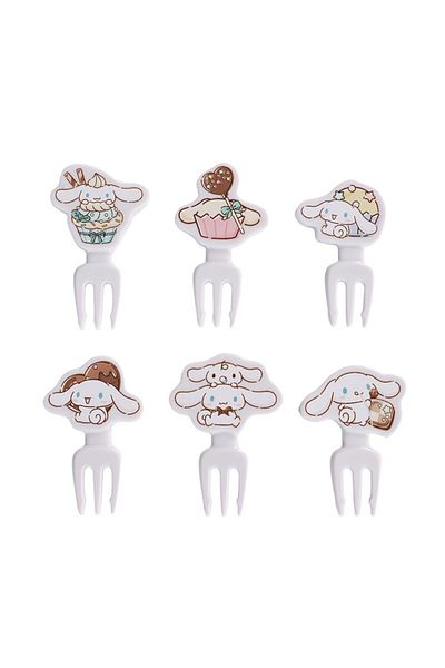 Choice Pompompurin No Box 6pcs Sanrio Cinnamoroll Kuromi Melody Mini Cute Fruit Fork Pompompurin Cartoon Re
