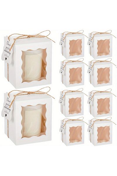 Choice 8.5x8.5x10cm WHITE 10pcs/set Candle Gift Boxes with Clear Window, Packaging Supplies with Tags and T