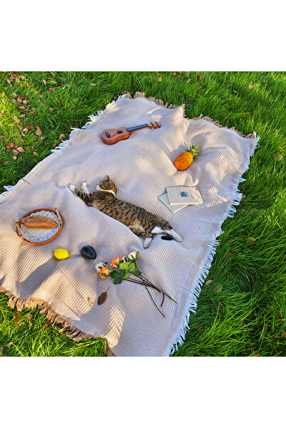 Choice سجادة نزهة محمولة من مزيج القطن بلون الكاكي الداكن مقاس 90×150 سم مع ش...