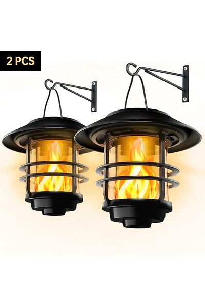 Choice 2pcs 2Pack Solar Wall Lantern Outdoor Flickering Flames Solar Sconce Light Outdoor Hanging Solar Lam