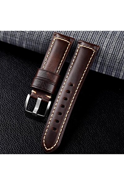 Choice سوار ساعة جلدي سريع الفك باللون البني الداكن والفضي مقاس 20 مم، وحزام ...