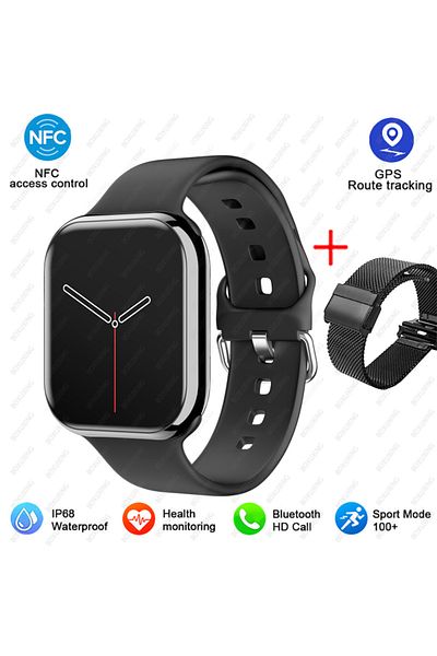BOXUXING NFC Smart Watch Black Mesh belt 2025 New Bluetooth Call Smart Watch Men Watch 9 Siri NFC GPS Tracker